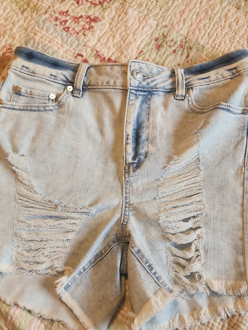 Indigo Rein Light Blue Denim Shorts with Gold Logo